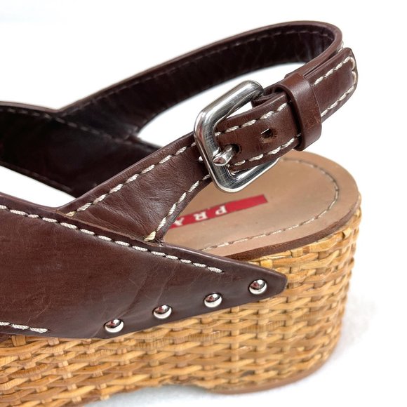 Authentic Prada Wicker Wedge Sandals 39,5 - Picture 9 of 10